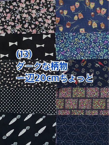 (↓100円)(は13) ダークな柄物の一辺20cmちょっとハギレ10枚（50枚迄メール便可能です。お値段は下記をご覧下さい)