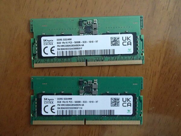 ★★　DDR5 SODIMM PC5-5600B メモリー　8GBx2枚組　SK hynix　★★