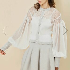 CFCL FLUTED LUCENT GLITTER PUFF SLEEVE CROPPED CARDIGAN