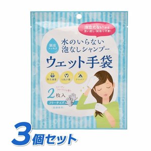 ●送料無料 水のいらない泡なしシャンプー ウェット手袋 《2枚入り×3個セット》 防災 非常用 災害 衛生用品 アウトドア（ネコポス配送）