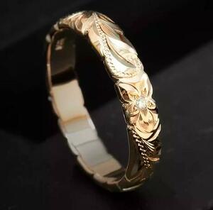 520 ハワイアンジュエリー ゴールド リング 韓国 フラワー ジュエリー アクセサリー ブライダル ストーン 結婚式 ドレス 指輪