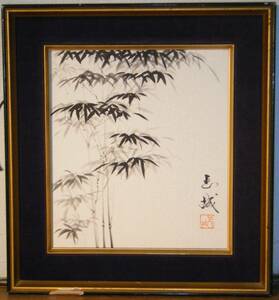 【真作】絵画　玉城銘　日本画（色紙）　竹之図　逸品　R81