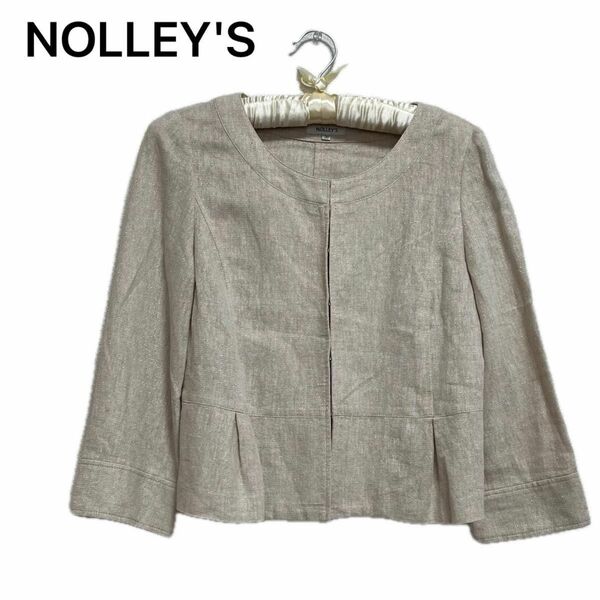 日本製 NOLLEY'S ノーリーズ　ノーカラー　リネンジャケット　ベージュ　シャンパンゴールド　36 S