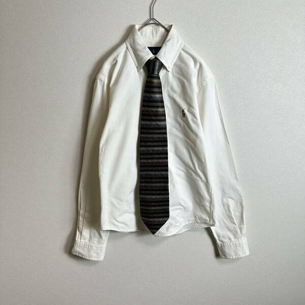 ラルフローレン　ネクタイシャツ　XSサイズ　長袖　コーデ売り　刺繍ポニーロゴ 白シャツ コットン 柄ネクタイ