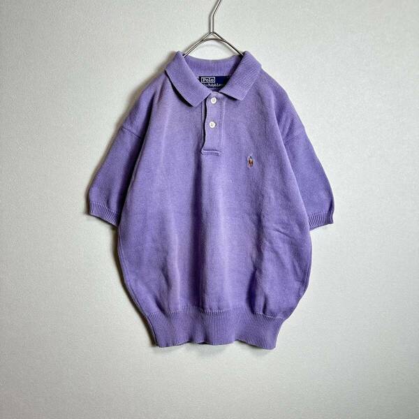 Polo by Ralph Lauren ポロバイラルフローレン　サマーニット　半袖セーター　Lサイズ　刺繍ホースロゴ　パープル　くすみ紫
