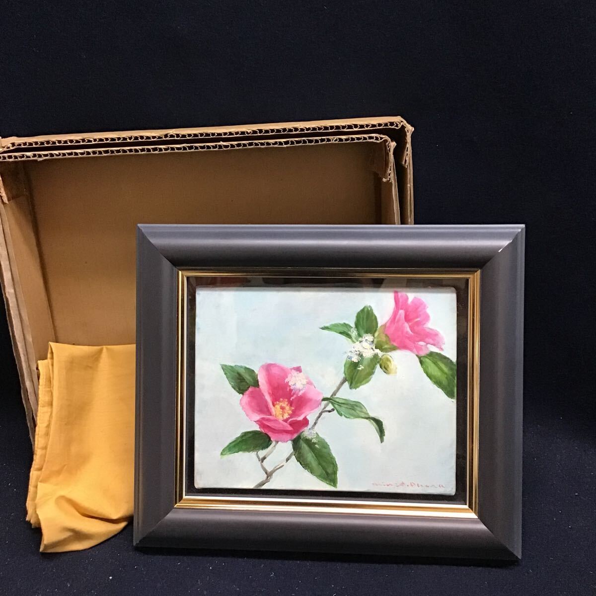 [Authentic] Nokoriyuki by Mineo Oura, canvas painting, oil painting, back sticker included, flower, still life, framed, 1999, Nokoriyuki, Painting, Oil painting, Nature, Landscape painting