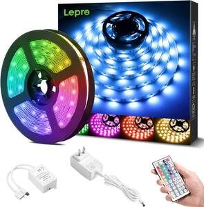 5メートル Lepro LEDテープライト 非防水 RGB 高輝度 調光調色 ledテープ 12v 切断可能 明るいライト 間接照