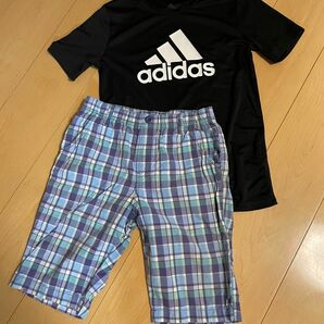 上下セット ハーフパンツ adidasアディダス 半袖Tシャツ　ユニクロズボン　2点セット