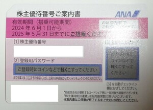 全日空ANA株主優待１枚航空券優待　2025.5.31まで番号のみ通知OK