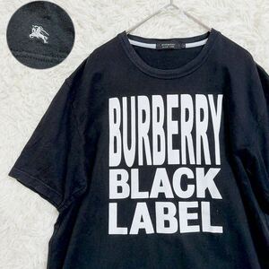 【美品/定番】バーバリーブラックレーベル Tシャツ トップス 半袖 ポロシャツBURBERRY BLACK LABEL 黒 ホースロゴ コットン100% 綿 Lサイズ