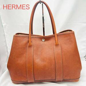 HERMES エルメス　ガーデンパーティー PM ネゴンダ　レザー　トートバッグ　ハンドバッグ ブラウン ガーデンパーティPM 