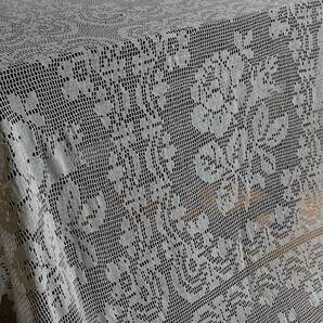 薔薇の模様 かぎ針編みクロシェレース ベッドカバー 幅175cm×長240cmアイリッシュクロシェ 間仕切りにも ヴィンテージ アンティーク/J887の画像6