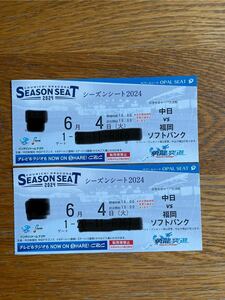 6月4日　中日対ソフトバンク　バンテリンドーム　ペアチケット