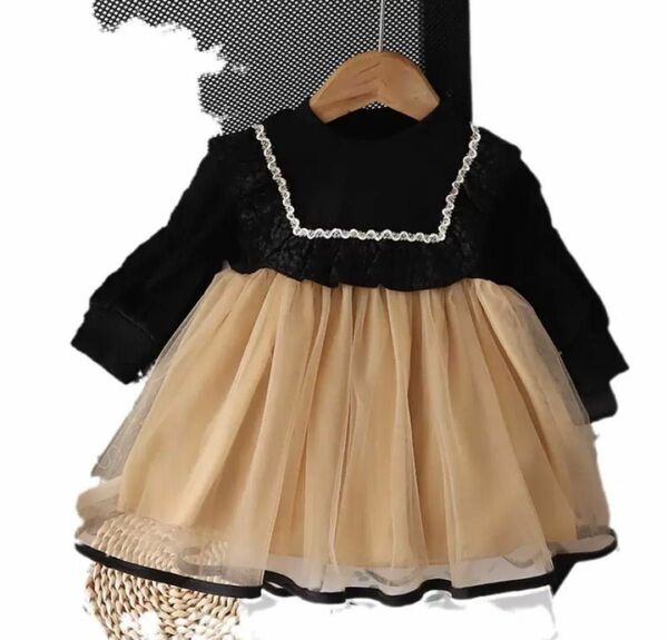 フォーマルレースワンピース キッズ ドレス ワンピース 子ども女の子 チュール ドレス 可愛い ブラック