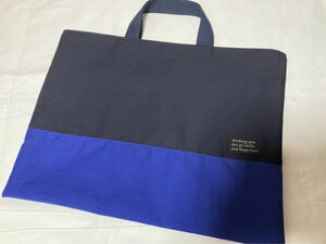 ハンドメイド　レッスンバッグ　ネイビー×ロイヤルブルー　シンプル　男の子　A 図書バッグ　手提げ