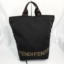 【極美品】フェンディ ／ナイロン/FENDIFロゴライン／バケツ型ハンドバック/ブラック_画像1