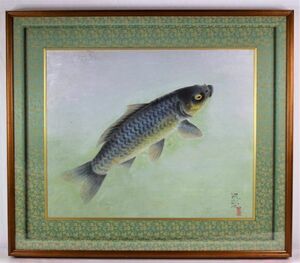 Art hand Auction 《Authentic》★Tomitori Fudo [Koi] (working title) equivalent to size 10 *Teacher: Matsumoto Fuko *Member, Councillor, and Auditor of the Japan Art Academy *Minister of Education Award *Luxuriously framed *True carp *Tokyo. Deceased *[Peach], Painting, Japanese painting, Flowers and Birds, Wildlife
