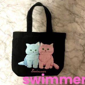 SWIMMER スイマー猫ちゃんblackトートバック