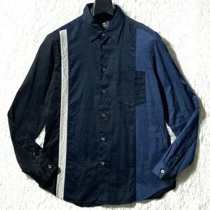 ポールスミス★18SS 名作★BLOCK STRIPE SHIRT★アシメ切替クレイジー 長袖シャツ ストライプ 黒紺 L PAUL SMITH モード優雅 モッズ ロック