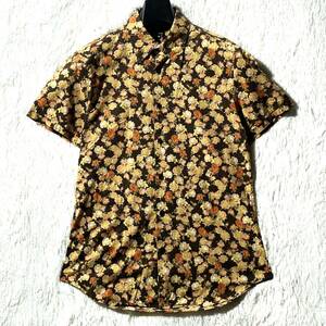 ポールスミス★激レア&名作★絵になる暖色系フラワー★花柄 半袖シャツ アースカラー 茶 M PAUL SMITH 希少なほっこり優雅