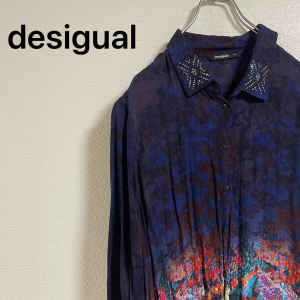 desigual デシグアル シャツ　長袖　総柄　柄物 ネルシャツ フランネルシャツ