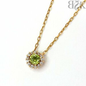 K10 黄緑石・ダイヤモンド ネックレス 0.10ct/D:0.04ct 0.9g 全長：40cm トップ幅：5.2mm イエローゴールド 超音波洗浄済み ∞