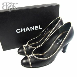 シャネル ヒール パンプス 37.5 G25870 約24cm相当 レディース ブラック ココマーク CHANEL 中古品 ♪