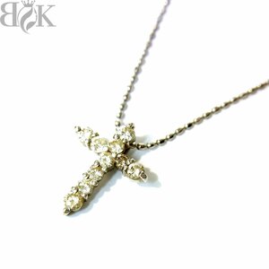  beautiful goods Pt900 Pt850 design necklace Cross 10 character . diamond ball chain platinum total length approximately 40.0cm gross weight approximately 2.4g 0.3ct ultrasound washing ending =