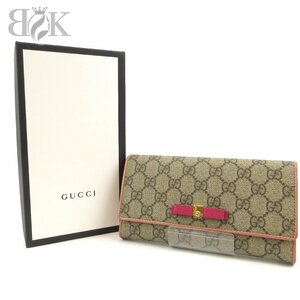 グッチ 388679 レディース 長財布 GG柄 PVC リボン レッド系 ピンク系 GUCCI ◇