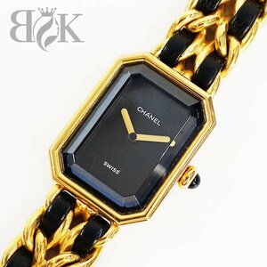 1 jpy Chanel Premiere L size H0001 lady's wristwatch GP QZ quarts black face operation goods used CHANEL*