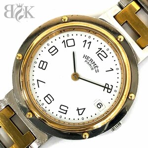 エルメス クリッパー 初期型 メンズ 腕時計 クオーツ QZ 白文字盤 SS×GP 動作品 アンティーク 中古品 HERMES＋
