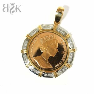 K22 K18 PT900 0.30ct Elizabeth Angel coin top 1990 1/2oz Gold platinum gross weight approximately 29.2g ultrasound washing ending accessory *