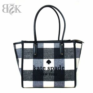 美品 ケイトスペード エラ フェスティブ チェック トートバッグ K9430 ハンドバッグ ブラック kate spade new york ◆