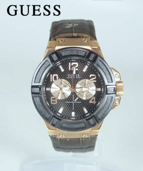 Guess ゲス W0040G3 腕時計 SS × レザー ゴールド クオーツ アナログ表示 メンズブラウン 文字盤 中古