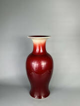 中国美術　景徳鎮製　在銘　辰砂大花瓶　紅釉賞瓶　花入　花器　華道具　高さ46CM　Z0502SC0_画像1