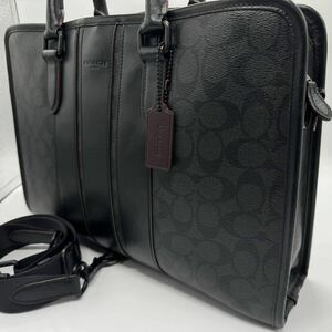 コーチ COACH ビジネスバッグ F23212 レザー×PVC 2way メンズ シグネチャー ブリーフケース A4◎ 通勤 トートバッグ ダークブラウン 牛革