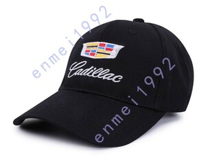 キャデラック CADILLAC用★スポーツ コットンツイル 帽子 自動車 刺繍ロゴ付き フリーサイズ ブラック CAP 野球帽 調節可能 新品未使用