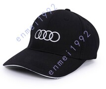 アウディ AUDI用★スポーツ コットンツイル 帽子 自動車 刺繍ロゴ付き フリーサイズ ブラック CAP 野球帽 調節可能 新品未使用_画像1