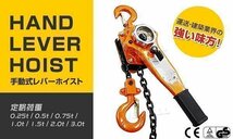 【限定セール】新品 レバーホイスト 定格荷重0.75t 750kg チェーンホイスト 玉掛け 牽引 CE TUV認証 ガッチャ チェーンブロック 荷締め機_画像2