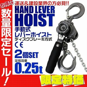 【限定セール】2個セット レバーホイスト 定格荷重0.25t 250kg チェーンホイスト TUV認証済 玉掛け ジャッキ ガッチャ チェーンブロック