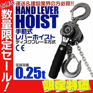 【限定セール】新品 レバーホイスト 定格荷重0.25t 250kg チェーンホイスト 荷締め機 TUV認証 玉掛け ジャッキ ガッチャ チェーンブロック