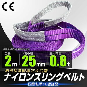 【送料無料】スリングベルト 耐荷重800kg 長さ2m×幅25mm ナイロン ベルト スリング 吊りベルト 荷吊りベルト 資材 玉掛け 牽引 新品