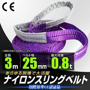 【送料無料】スリングベルト 3m ナイロンスリング 耐荷800kg 25mm×3m ベルトスリング ナイロン ベルト 吊りベルト 荷吊りベルト 牽引