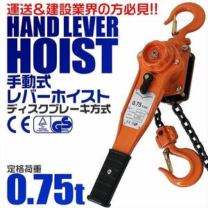 新品 レバーホイスト 定格荷重0.75t 750kg チェーンホイスト 玉掛け 牽引 CE TUV認証済 ジャッキ ガッチャ チェーンブロック 荷締め機