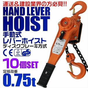 【10個セット】レバーホイスト 定格荷重0.75t 750kg チェーンホイスト 玉掛け CE TUV認証 ジャッキ ガッチャ チェーンブロック 荷締め機