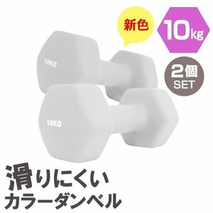 【2個セット/ライトグレー】滑りにくい カラー ダンベル 10kg 筋トレ エクササイズ 宅トレ シンプル ウエイトトレーニング ダイエット 新品