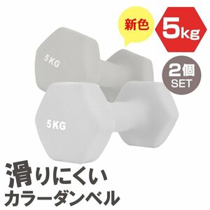 【2個セット/ライトグレー】滑りにくい カラー ダンベル 5kg 筋トレ エクササイズ 宅トレ シンプル ウエイトトレーニング ダイエット 新品 