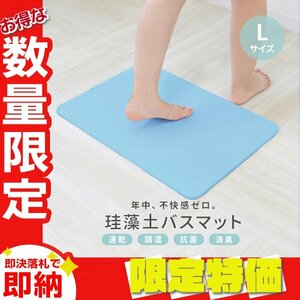 【限定セール】ブルー 珪藻土バスマット Lサイズ 60×39cm アスベスト検査済 安全 速乾 防カビ 消臭 抗菌 お風呂 マット おしゃれ