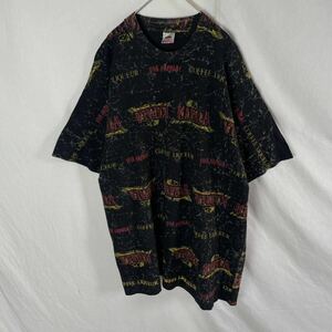 90's アメリカ製　フルーツオブザルーム　半袖総柄Tシャツ　古着　XLサイズ　ブラック　ヴィンテージ 