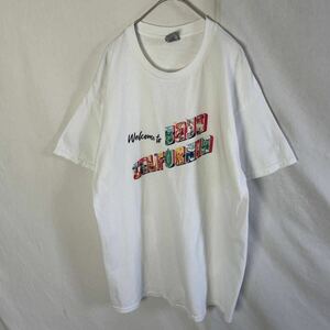 ギルダン　半袖プリントTシャツ　古着　Lサイズ　ホワイト　　　　　　